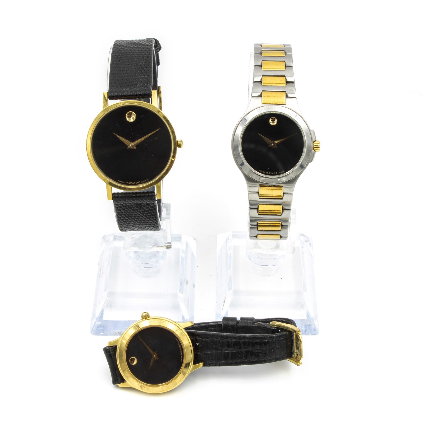 Stainless 3 Ladies #WB3717-4 Lot Steel Quartz of Museum Black Movado Dial Watch - vintagewatches.pk