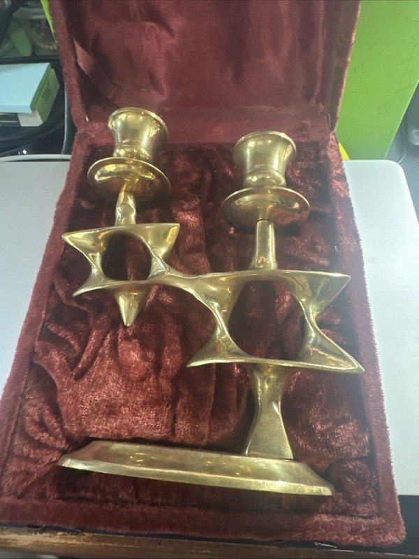 Vintage Brass Judaica Shabbat Candle Holder