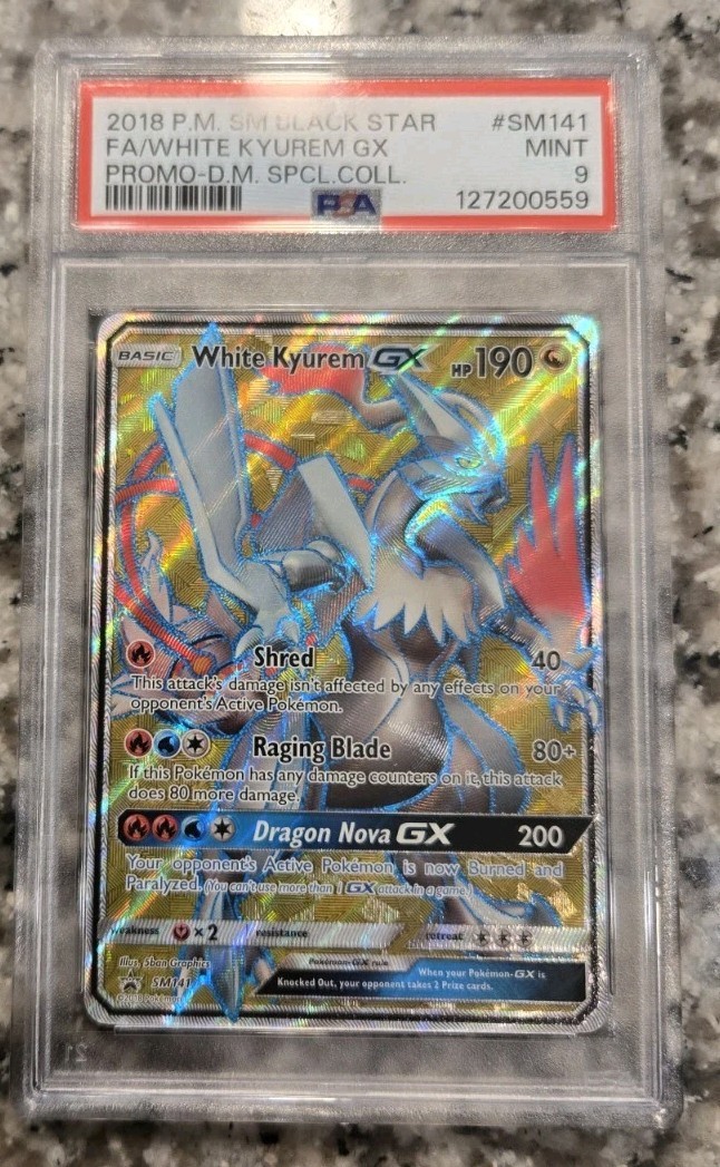 2018 POKEMON SM BLACK STAR PROMO #SM141 FULL ART/WHITE KYUREM GX PSA 9