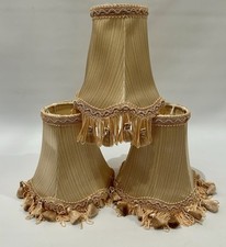 3 Vintage Gold  Fabric Lampshades Small Table Lamp Wall Sconce Shades Tassels