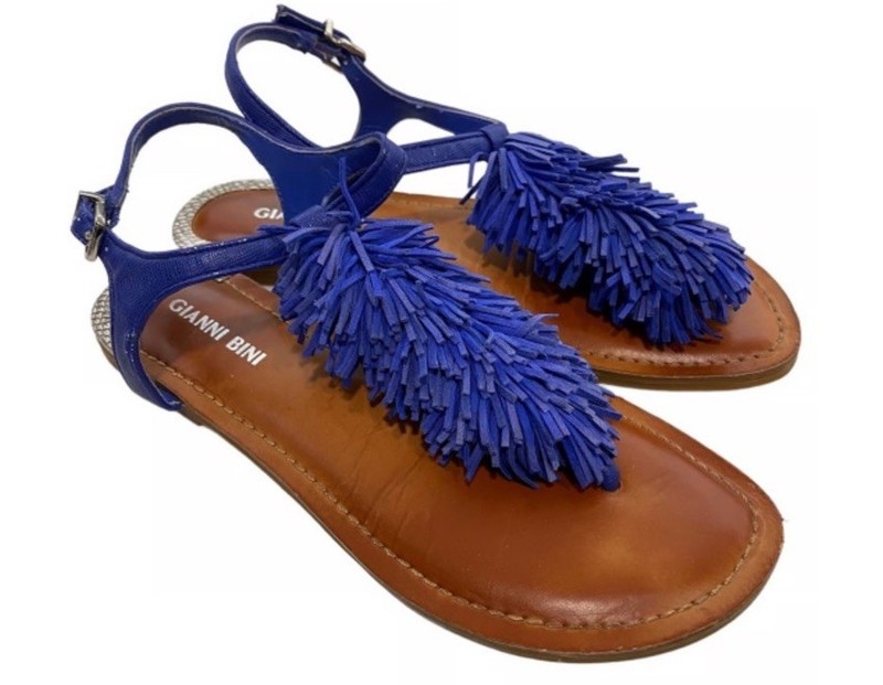 Super Cute! GIANNI BINI Mackenzie Leather Fringe Sandals COBALT Size - 9.5M