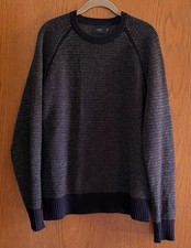 J Crew Men s Navy Gray Crew Neck Lambswool Pullover Sweater L Preppy Warm Cozy