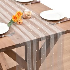 Pearl Fall Thanksgiving Table Runner Boho Rustic Tulle 10ft x 1pc Light Peach