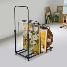Rolling Art Canvas Organizer Painting Storage Rack Mobile Artwork Holding Stand