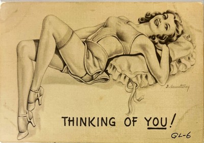 Pin-Up Postcard   Thinking of You!   Risqué Lingerie Humor   GL-6 B. Armstrong