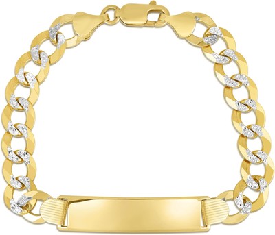 Floreo 14k bicolor Gold 10mm massiv Pave Panzerkette ID Name Armband 8,5 Zoll