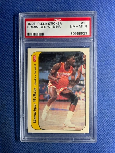 1986-87 Fleer Sticker #11 Dominique Wilkins RC Rookie Atlanta Hawks PSA 8 NM-MT