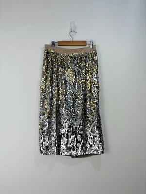 Hush Rock Damen Größe 8 Gold Silber Midi Pailletten Gerade Elastische Taille