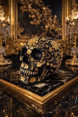 Elegant Black & Gold Skull Decor   Resin Luxury Gothic Coin Bank