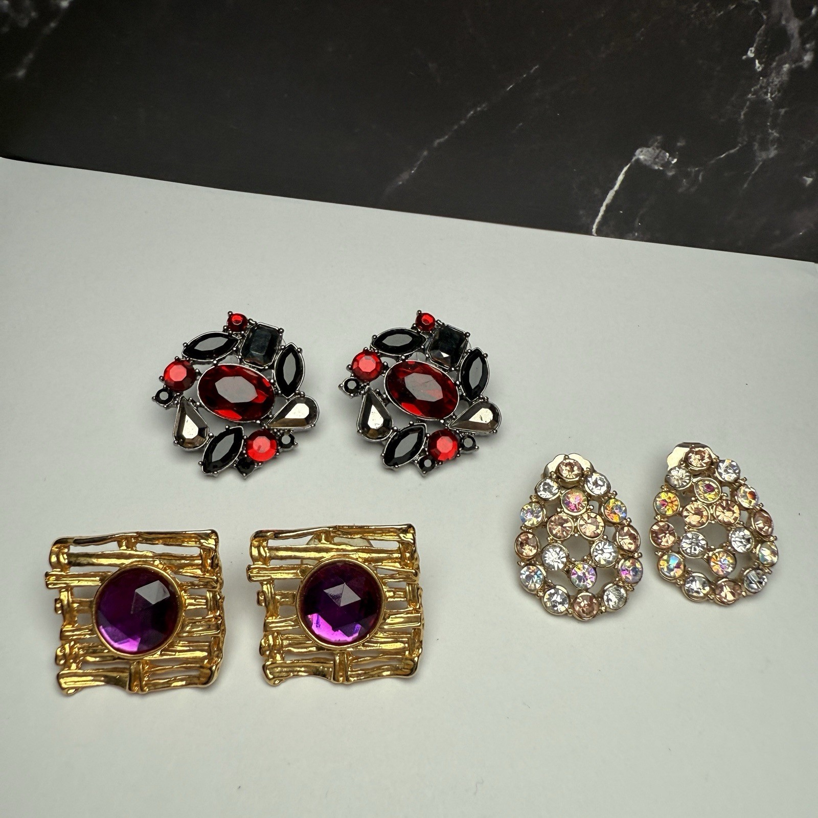 Rhinestone Statement Stud Pierced Earrings Lot Of… - image 13