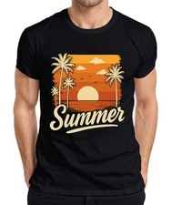 Summer Sunset Palm Trees Retro Vintage Beach Holiday Sea Mens T-Shirt