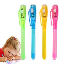 4pcs Invisible UV Blacklight Glow Ink Marker Pen Set With UV Lights Washable