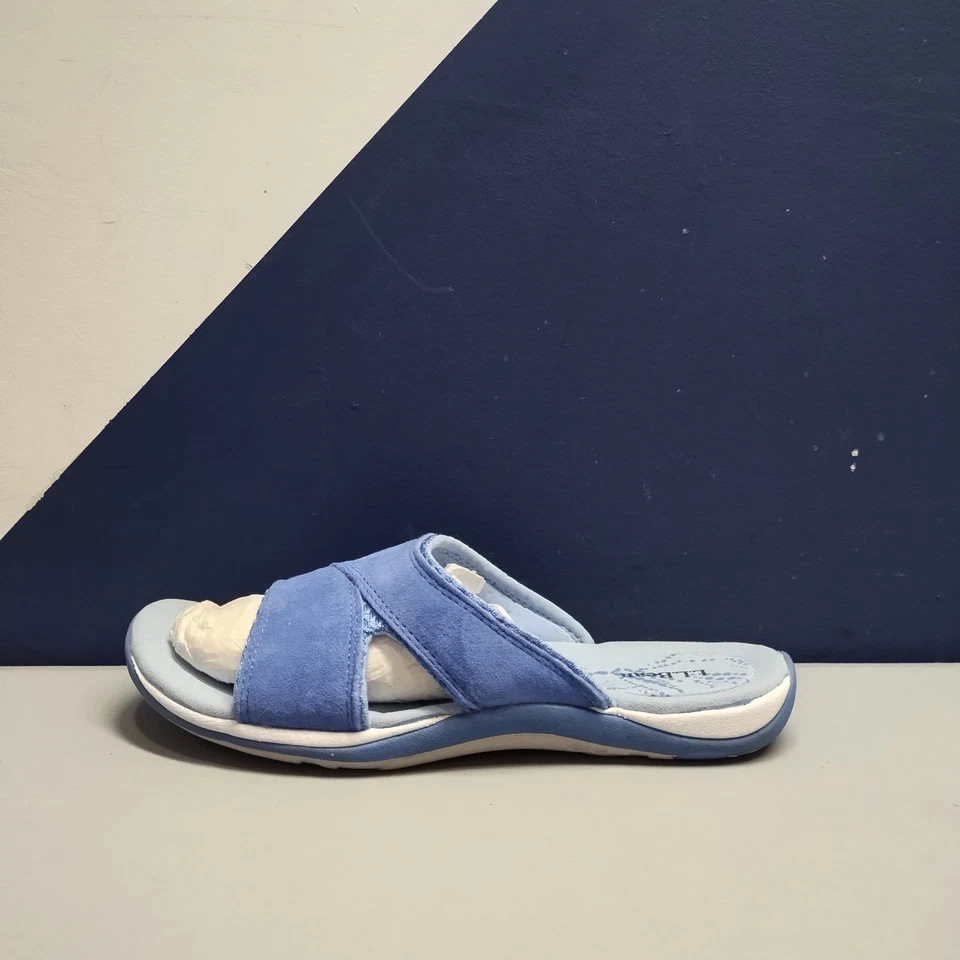 L.L. Bean Slide Sandals Womens US 7.5M Blue White Suede Casual Comfort Slip On - Image 4 of 4