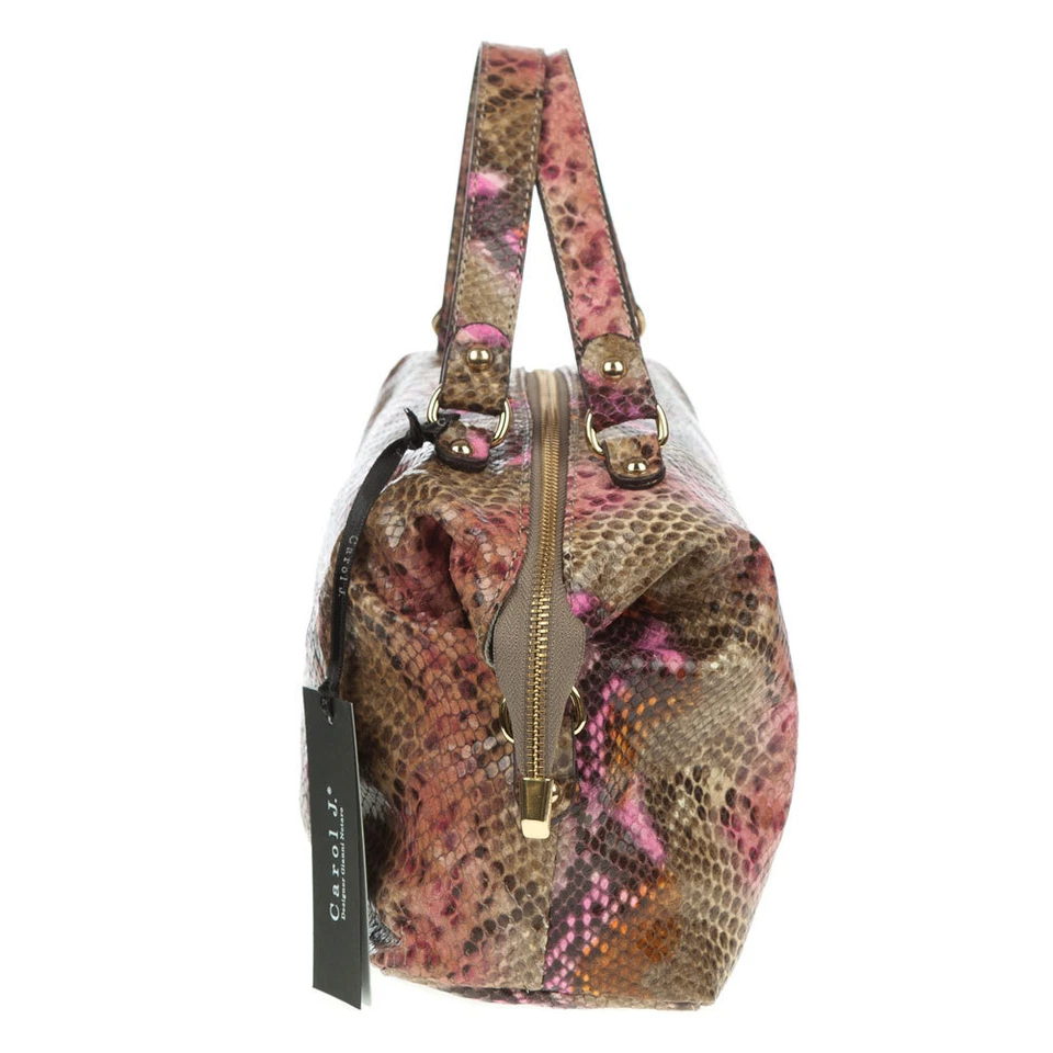 Cartera pequeña de diseñador CAROL J hecha en Italia serpiente natural pitón cuero estampado Foto 4 de 4