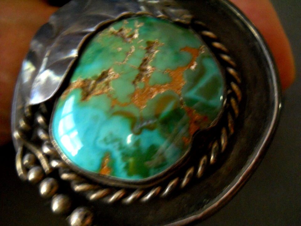 OLD Native American Navajo Royston Turquoise Sterling Silver Leaf Rope ...
