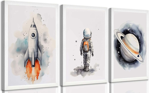 3 Pcs Space Nursery Canvas Wall Art Whimsical Outer Space Astronauts Kid Paintin - Picture 10 of 12