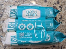 Nice N Clean Set of 3 Plant-Based Flushable Wet Wipes Flip-Top 60 count each