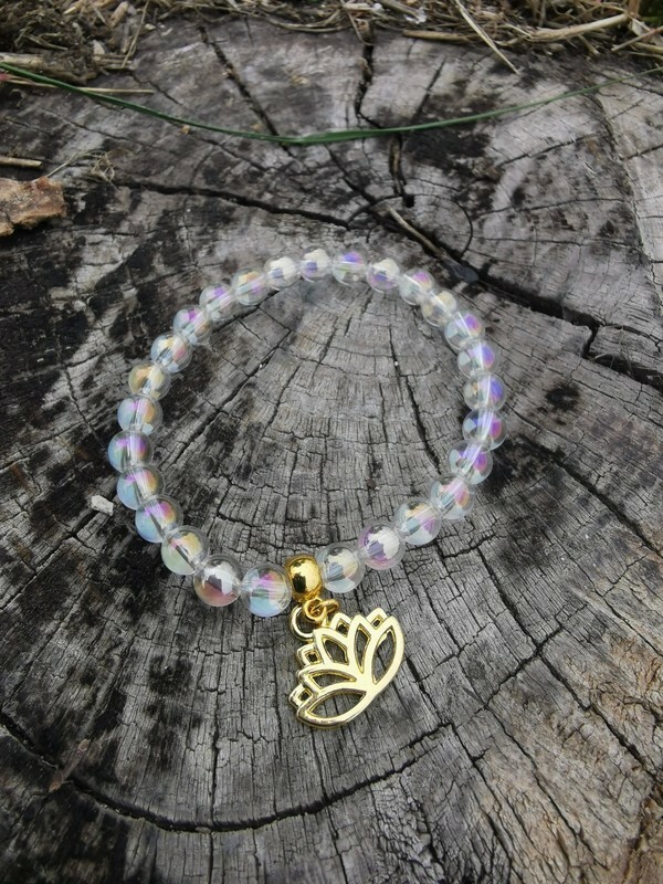 Bracelet Aura Angel en pierre de quartz et sa fleur de lotus pour lithothérapie