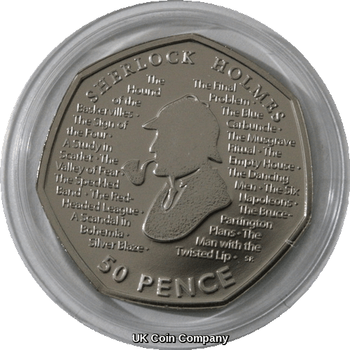 2019 Sherlock Holmes Brilliant Uncirculated Royal Mint 50p Fifty Pence Coin - Afbeelding 1 van 2