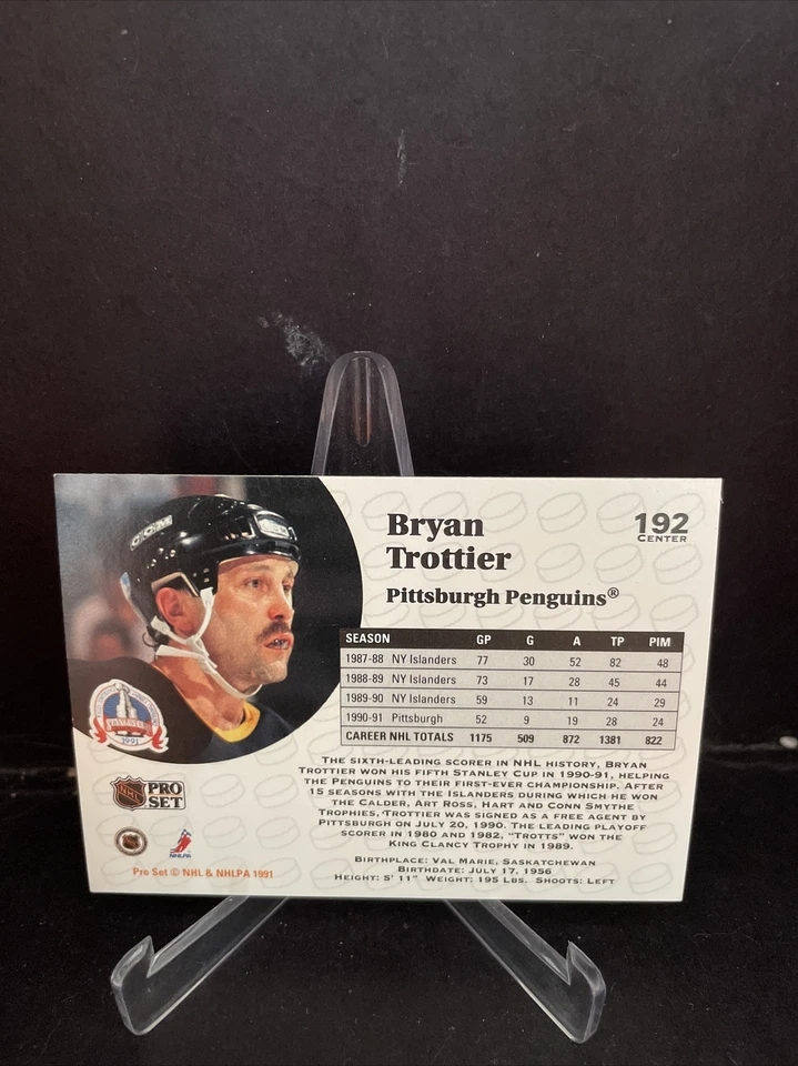 1991-92 Pro Set Penguins Hockey Card #192 Bryan Trottier - Image 2 of 2