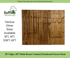 5FT x 6FT Brown Treated Closeboard Garden Fence Panel. Various Sizes Available!
