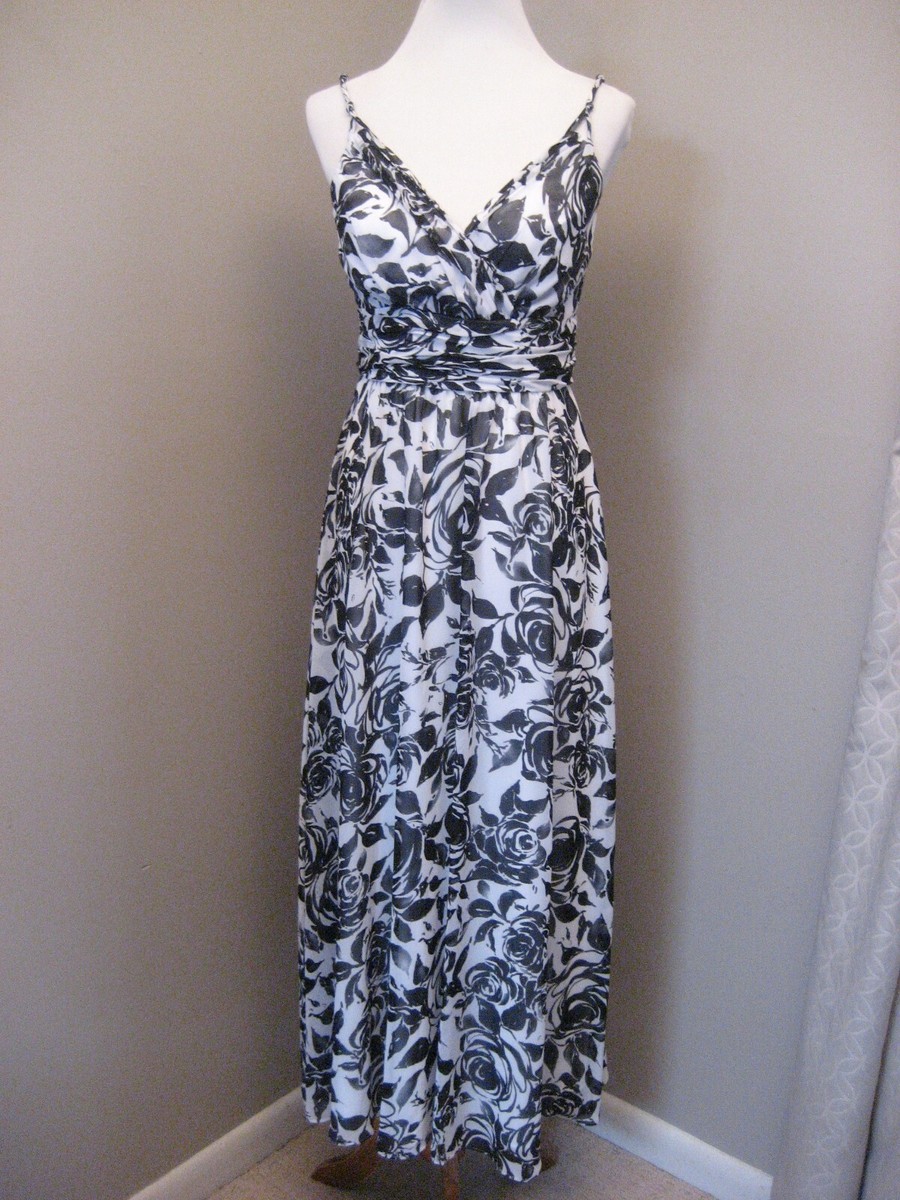 NWT! WHBM Black/White/Gray Lined Spaghetti Strap V Neck Maxi Dress Sz 4 |  eBay