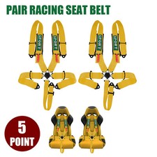2x 5 Point Racing Harness Camlock Quick Release Safety Seat Belt Yellow Car Utv