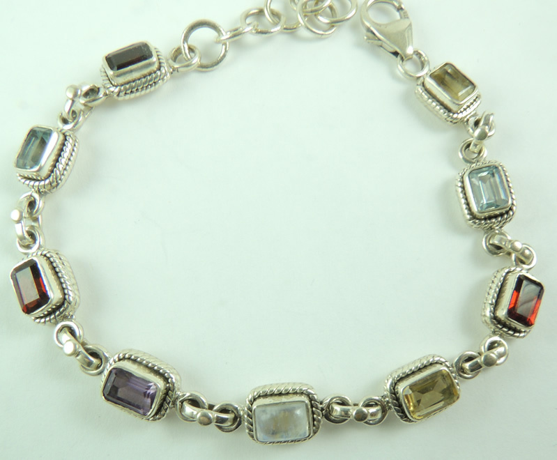 Sterling Silver Wedding Bracelet Featuring Moonstone Blue Topaz and Garnet-image