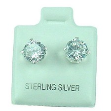 Argent Sterling - 7mm Rond Transparent Couleur Zircone Clou Boucles (SE208)
