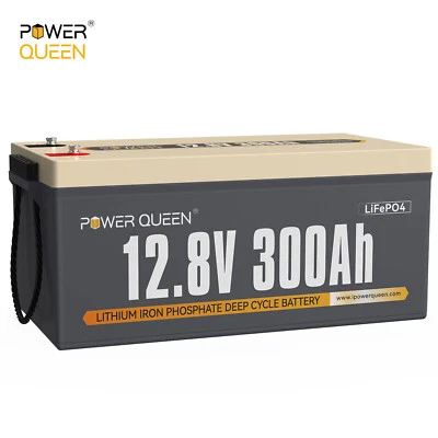POWER QUEEN 12V 300Ah Lithium Batterie LiFePO4 Akku mit 200A BMS 3840Wh für Solar Wohnmobil