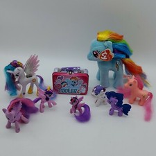 My Little Pony Mixed Plush and Figure Lot of 8 With Tin Mini Box Included MLP