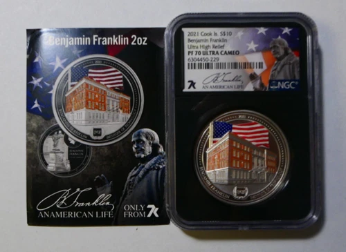 2021 Cook Islands Benjamin Franklin Institute of Technology Silver Coin NGC PF70