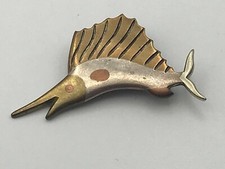Sailfish Swordfish Pin Brooch Fish Signed Older Amazing Vintage 1-3/4"