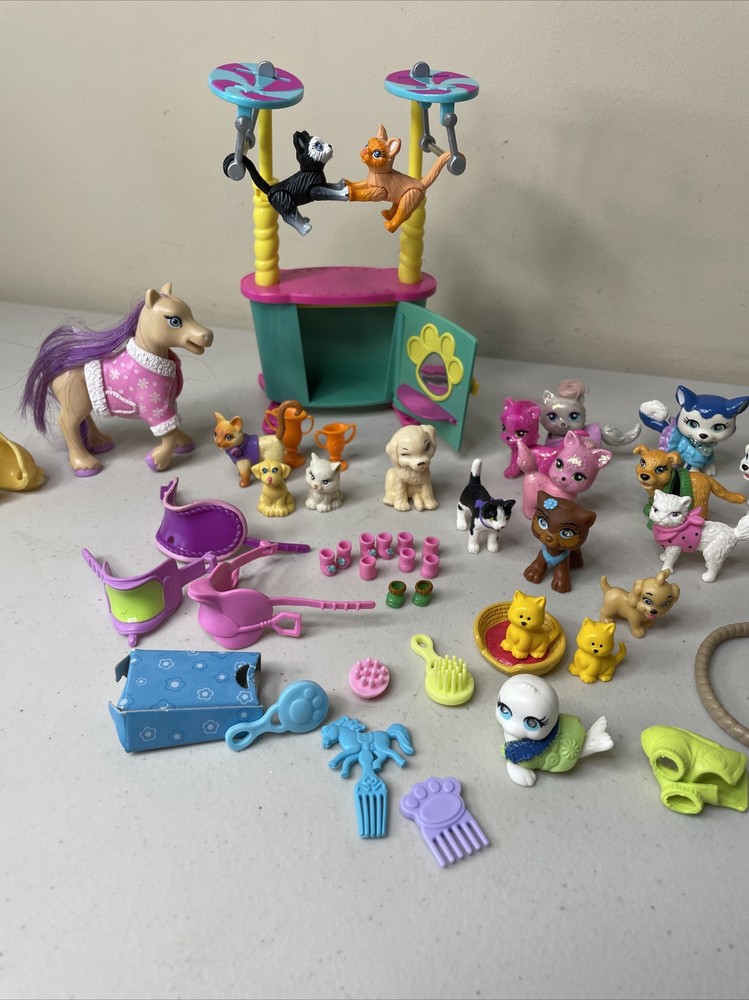 Large Lot Polly Pocket Pets Play Set And Figures Accessories