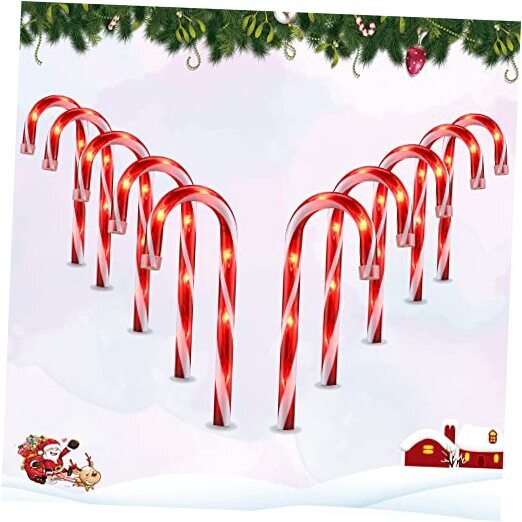 10'' Christmas Candy Cane Pathway Markers Lights - Set of 10 Christmas Stakes
