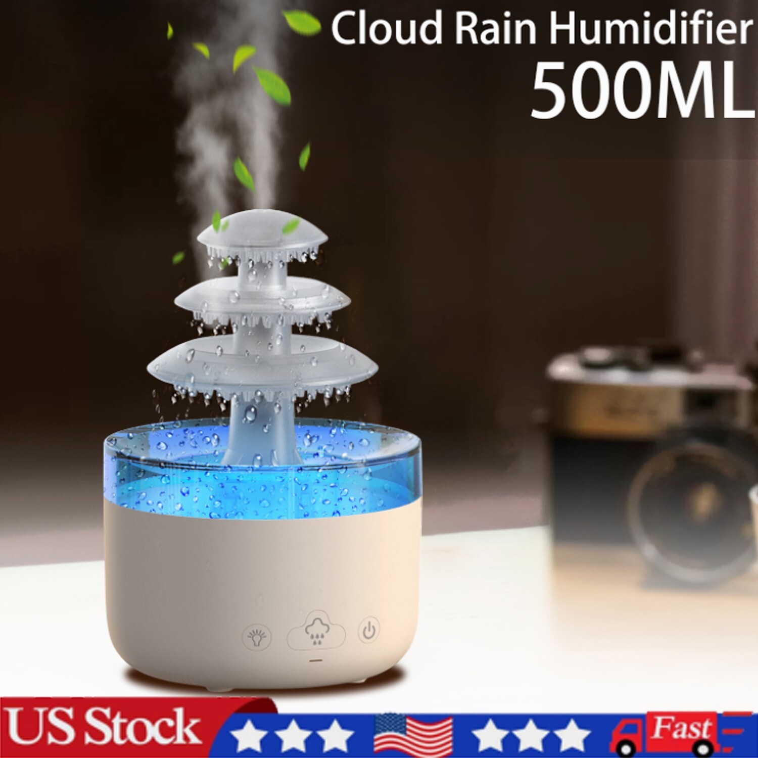 500ML Rain Cloud Humidifier with Night Light for Aromatherapy Essential Oil Diffuser US-image