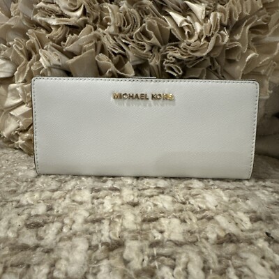 New Michael Kors Jet Set Travel Optic White Leather Skinny Wallet