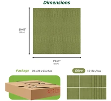 Matace Removable Square Carpet Tiles, 20x20, 16 Tiles, Berber Style, Olive Green