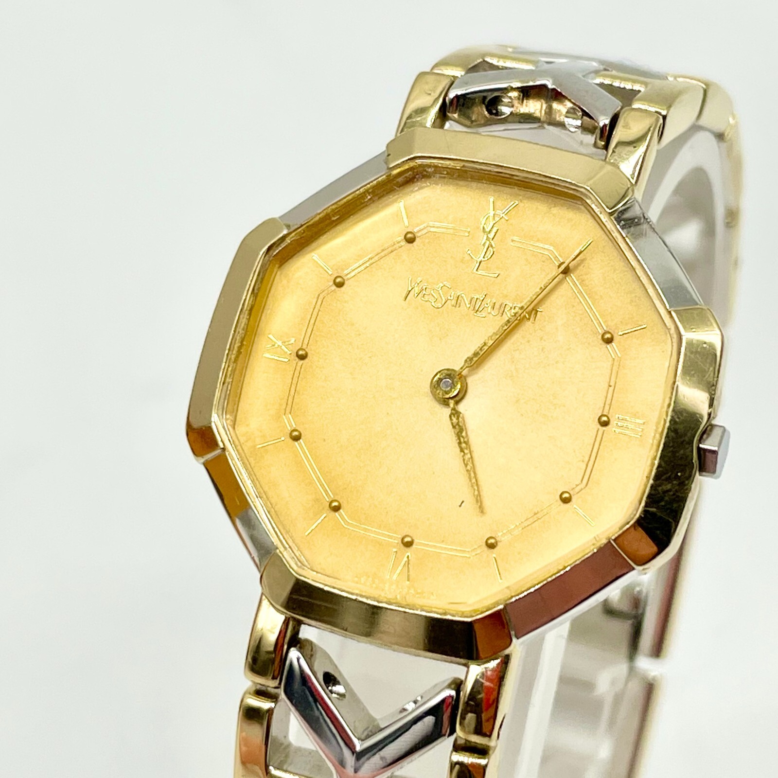 Orologio Yves Saint Laurent Quarzo Oro Argento Quadrante Bianco Donna YSL Vintage Autentico