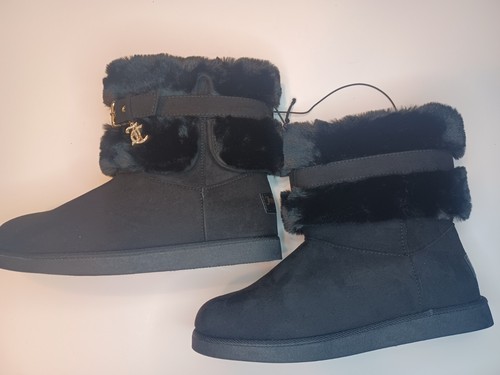 Juicy Couture Koala Boots Black Medium Size 7 Winter Boots Slip On Snowboots New - Picture 3 of 8