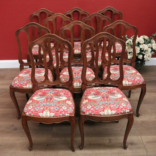 Set of 10 Antique French Oak Dining Chairs with William Morris 'Strawberry Thief - Picture 2 of 20