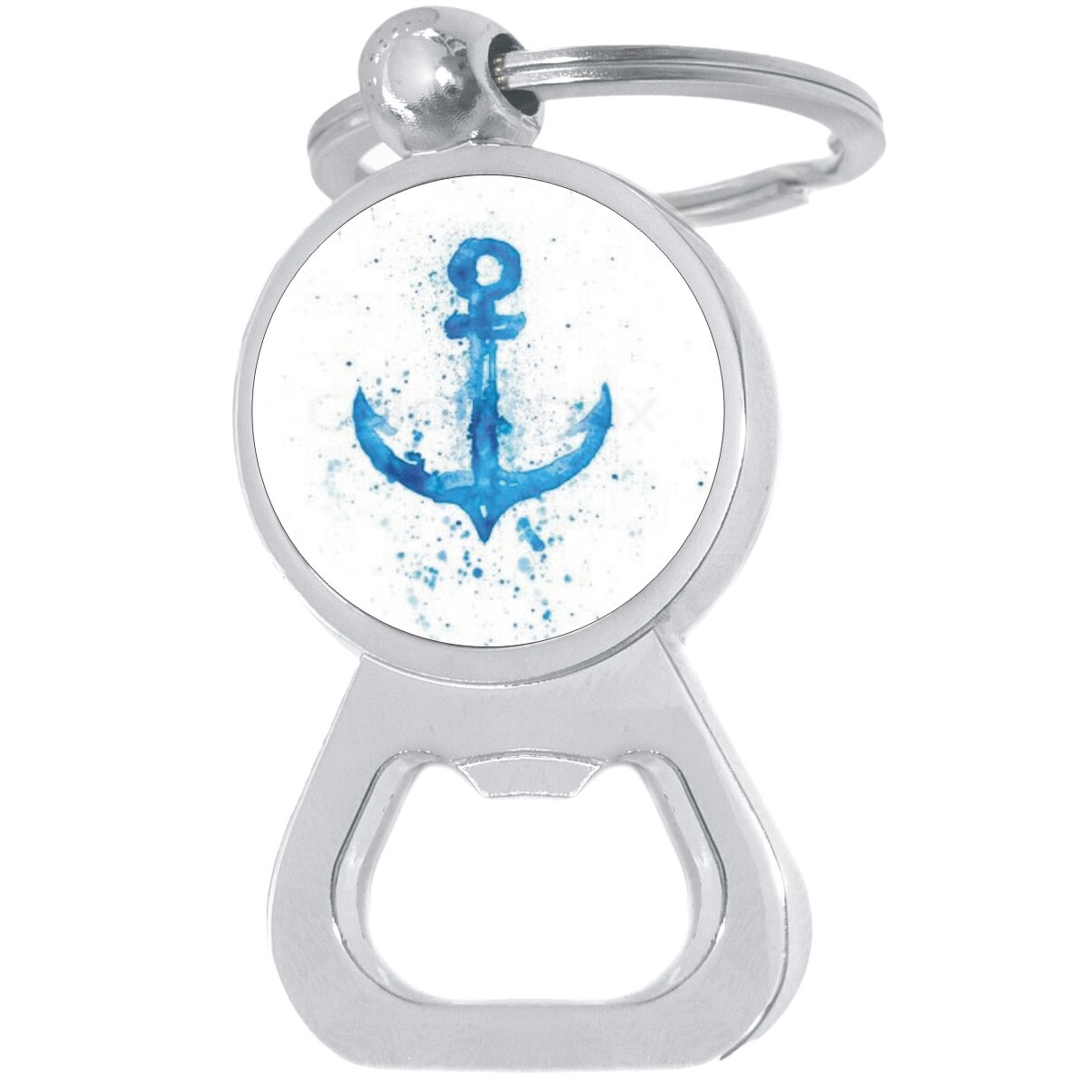 Watercolor Blue Anchor Bottle Opener Keychain - Metal Beer B