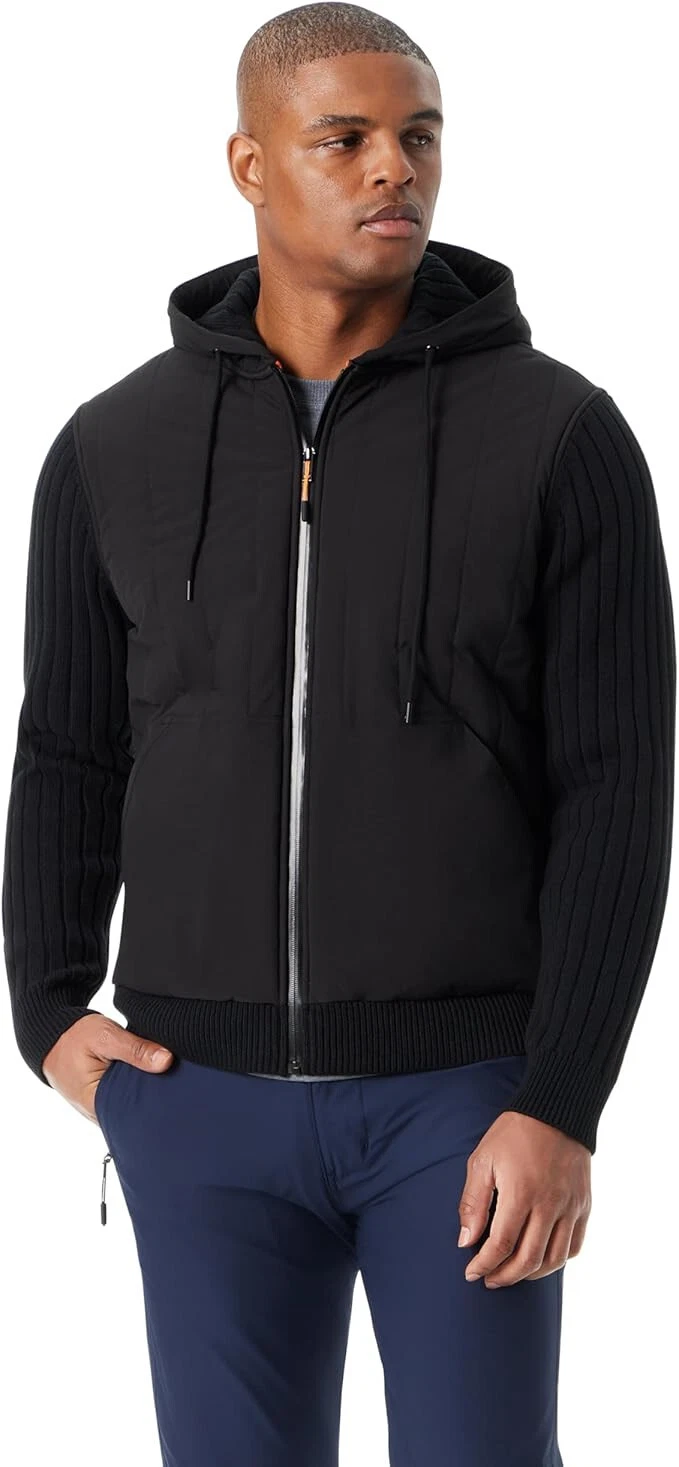 $119 BASS OUTDOOR Men's Full Zipper Water Resistant Hooded Sweater, Black, L