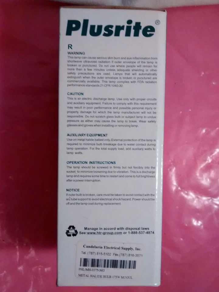 Plusrite 175W MH175/U/MOG M57 Metal Halide LIght Bulb 1014 - Fast Shipping - Image 3 of 4