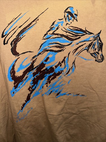 T-shirt equitazione vintage anni 80 punto singolo marrone chiaro adulto XL natura usata in ottime condizioni - Foto 4 di 6