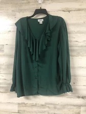 Women’s Sostanza Dark Green Ruffle Button Top M Contemporary Apparel Feminine