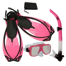 Snorkeling Gear Set for Travel - Silicone Mask Dry Snorkel Adjustable Flippers