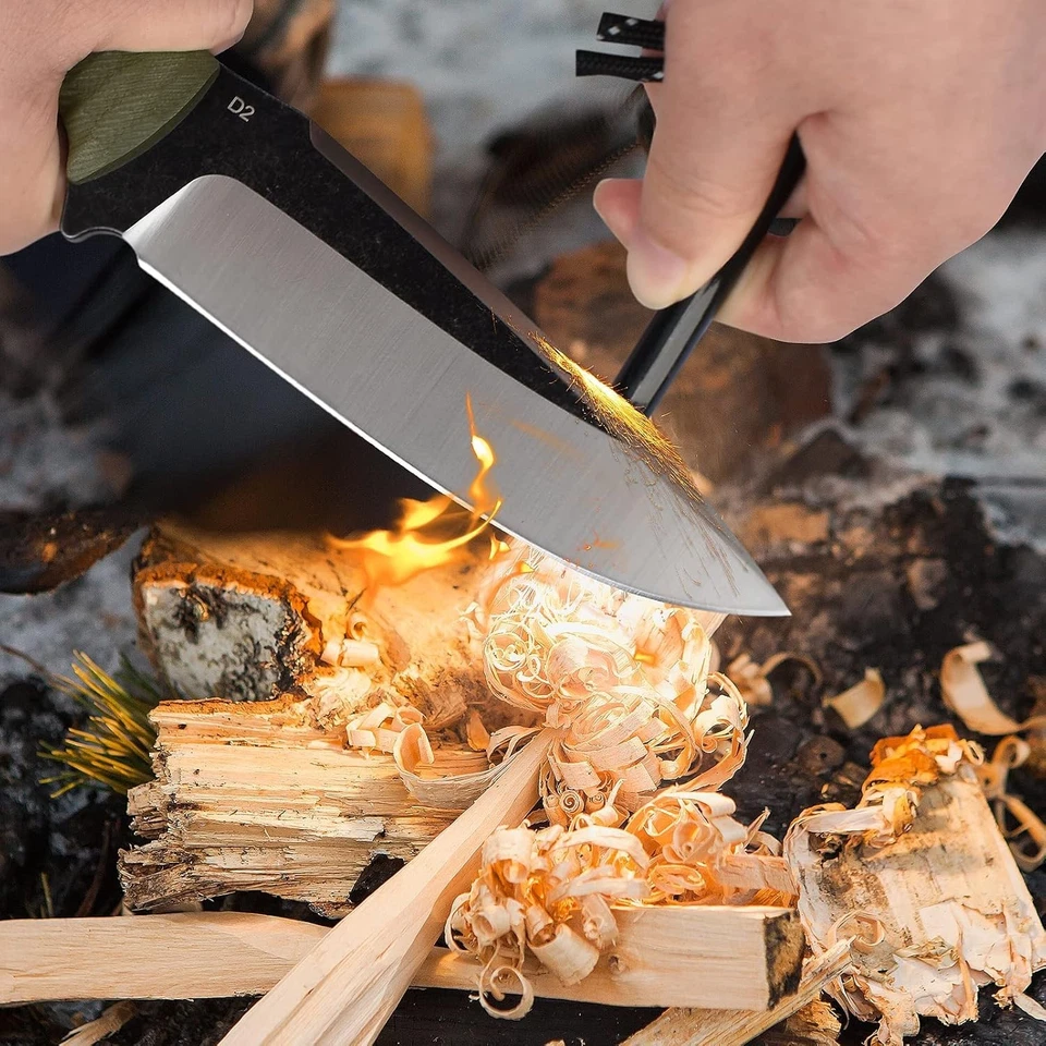 Versátil cuchillo de hoja fija de 9,64" - acero D2, mango verde G10, listo para exteriores Foto 4 de 4