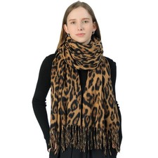 Classic Leopard Print Scarf Winter Warm Animal Soft Cashmere Blanket Scarf Wr...