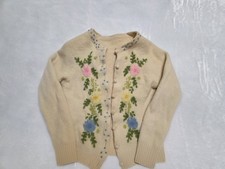Vintage Unbranded Wool Floral Kids Cardigan Sweater Size In Pictures 